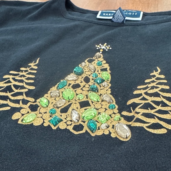 Karen Scott Black Christmas Tree Holiday Long  Shirt with Gem Tree - Picture 6 of 6